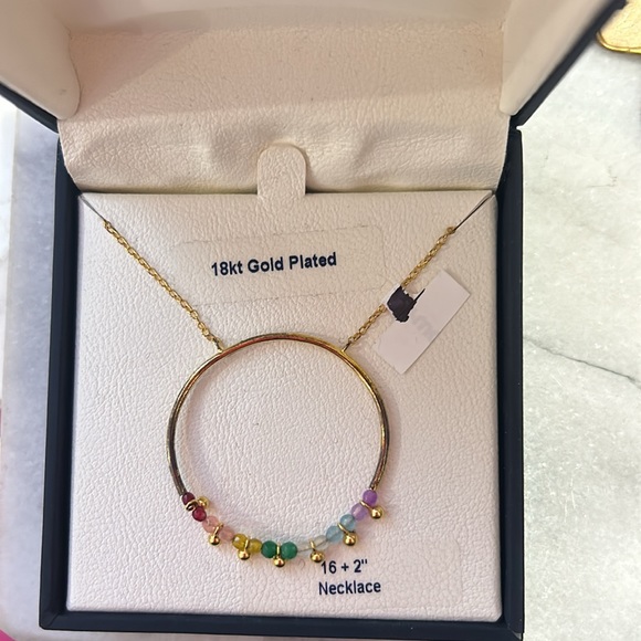 Colored Beads on Circle 18K Gold Over Sterling Silver Necklace-Boutique - Picture 2 of 3